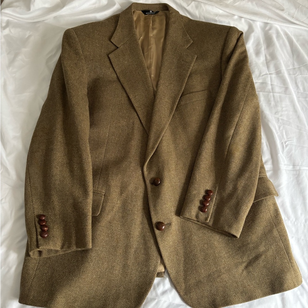 VTG Polo university Club Ralph Lauren Herringbone Tweed Virgin Wool Tan Blazer